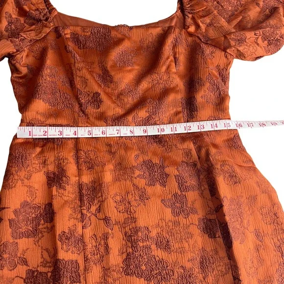 NWT Altar'd State Rust Floral Wedding Puff Sleeve Square Neck Mini‎ Dress XL - Picture 9 of 9